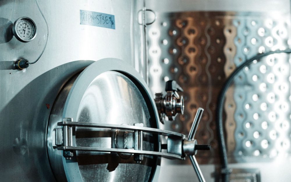 Stainless steel wine tanks at Lemelson Vineyards